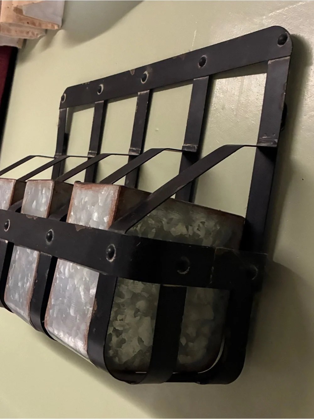 Metal Wall Planter Rack with Galvanized Troughs - Black and Silver